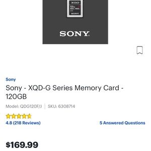 Sony XQD Memory Card 120gb